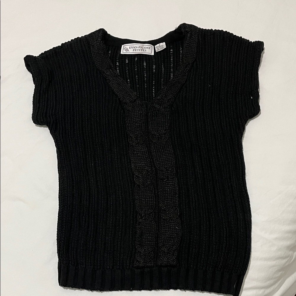 Evan Picone Black Textured Knit Top